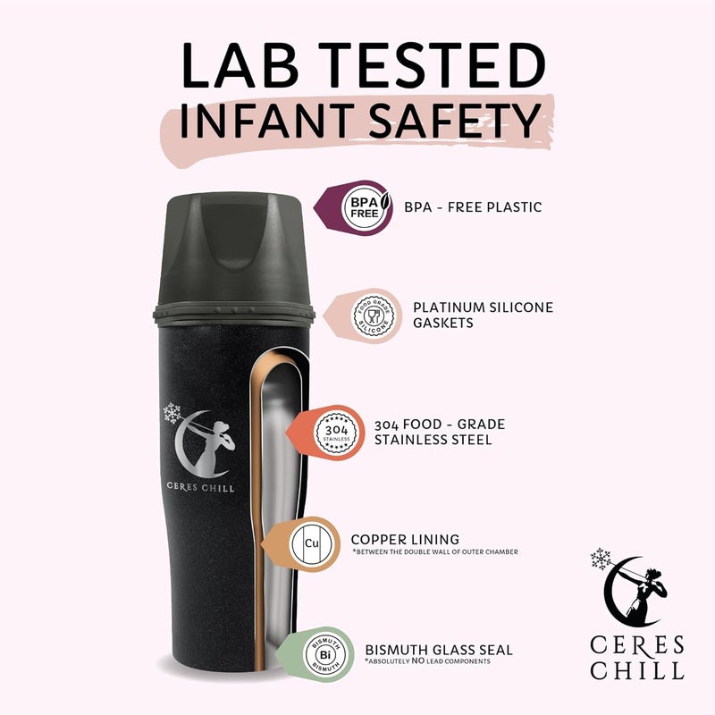 CERES CHILL Demigoddess Mini Breastmilk Chiller & Warmer – 6–16oz Portable Breast Milk Cooler, Storage & Baby Bottle for Travel, Work or On-The-Go – Pump Compatible Container – Zen Green - Image 3